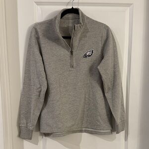 Philadelphia Eagles Light Gray Antigua Quarter Zip Pullover, Size Large